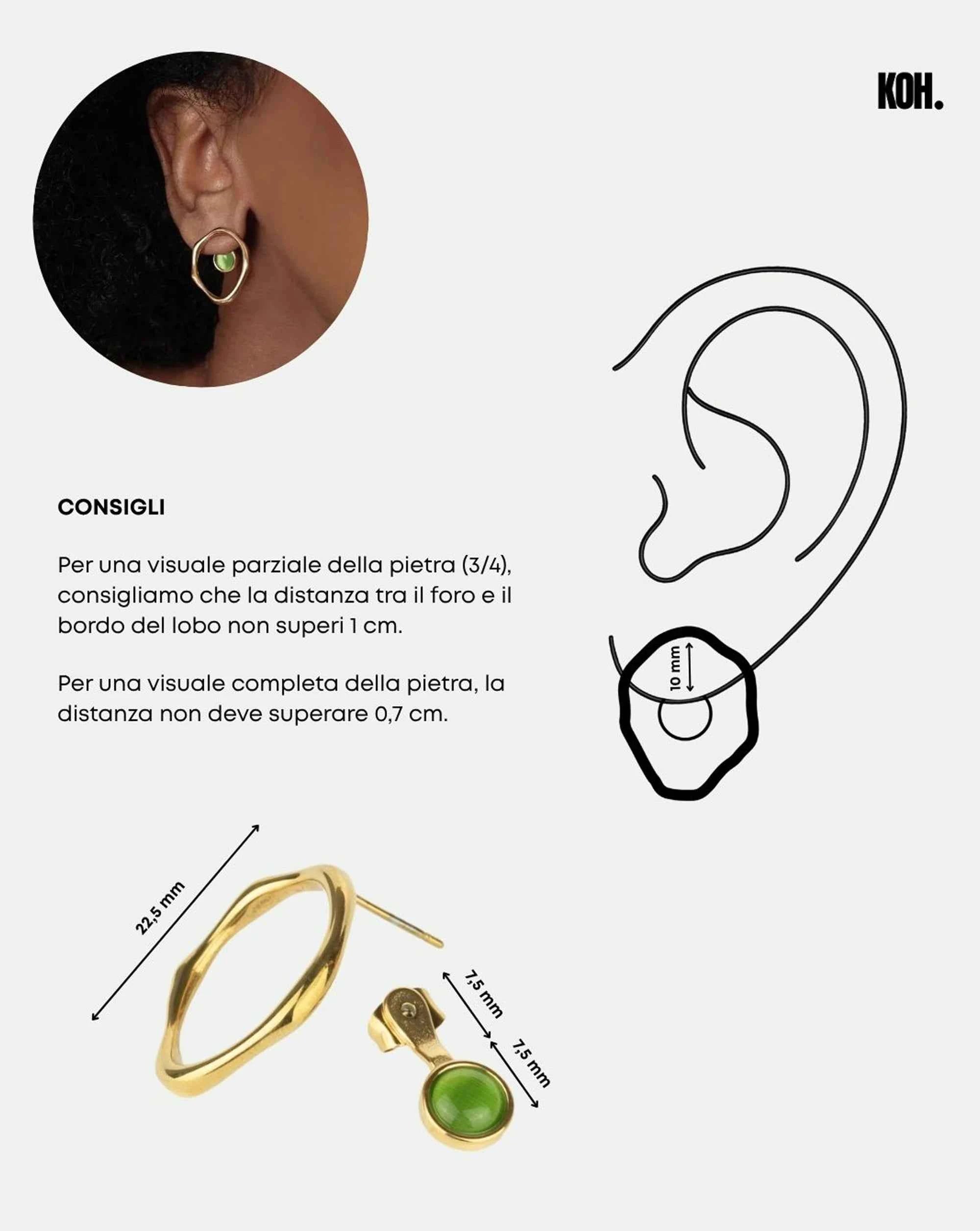 ORECCHINI SINUOSI A CERCHIO CON PIETRA KYOTO KOH Gioielli